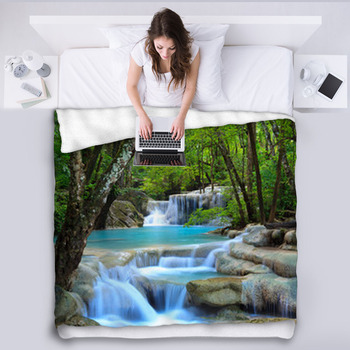 Erawan Waterfall, Kanchanaburi, Thailand Fleece Blanket