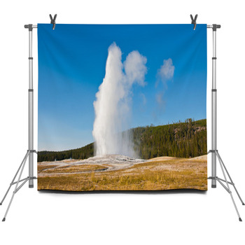 Eruption Of Old Faithful Geyser At Fleece Backdrop