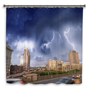 Escaping From City Severe Weather. Cars Shower Curtain