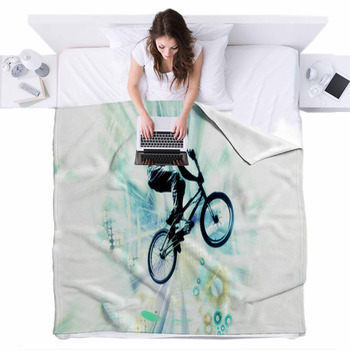 Extreme Sport Bmx Rider Fleece Bed Blanket