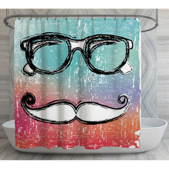 Eyeglasses And Mustache On Gradient Shower Curtain