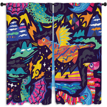 Fairy Dragons Seamless Pattern Window Curtain