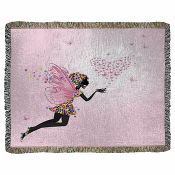 Fairy With A Valentine Of Butterflies Woven Throw Blanket