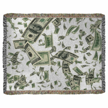 Falling Dollar Bills Woven Throw Blanket