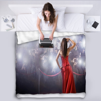 Famous Woman Posing In Front Of Paparazzi Fleece Blanket