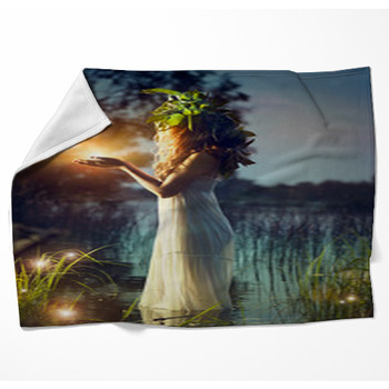 Fantasy Girl Taking Magic Light. Woven Throw Blanket