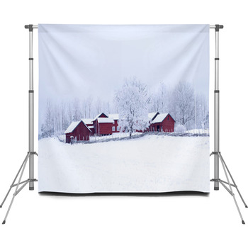 Farm Barn In A Cold Winter Custom Size Backdrop