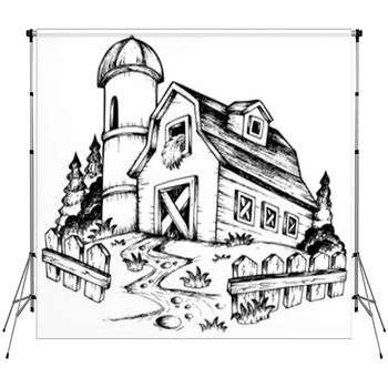 Farm Theme Drawing 1 Fleece Backdrop