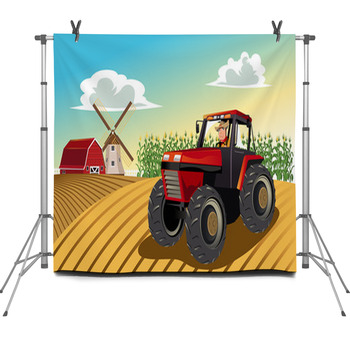 Farmer Riding A Tractor Fleece Backdrop