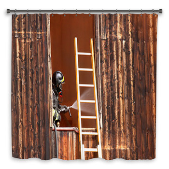Fearless Firefighter With Hydrant In Shower Curtain