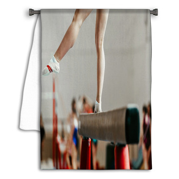 Feet Young Athlete Girls Gymnast Exercises On Towel