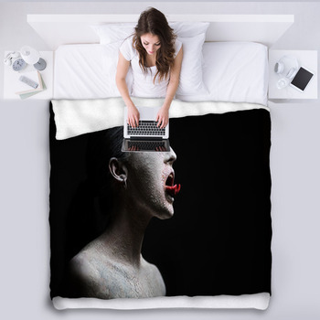 Female Demon Art Studio Shot Goth Girl Fleece Blanket