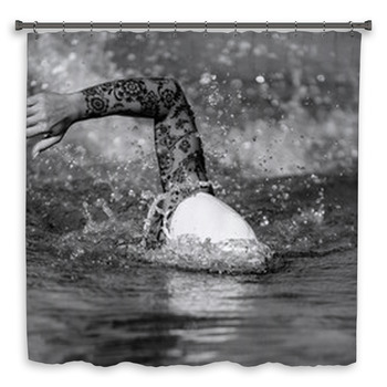 Female Front Crawl Swimmer With Tattoos Shower Curtain
