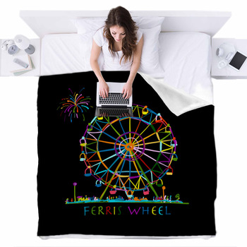Ferris Wheel At Night Sketch For Fleece Bed Blanket