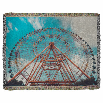 Ferris Wheel On Cloudy Sky Woven Throw Blanket