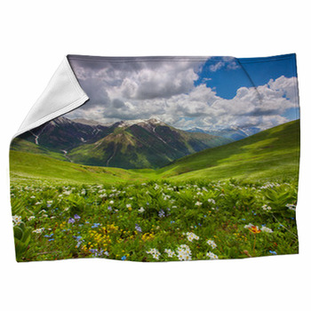 Fields Of Flowers In The Mountains. Fleece Blanket