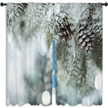 Fir Branch On Snow Standard Size Window Curtains