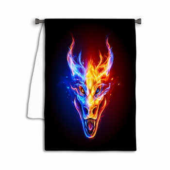 Fire Dragon Head In Blue And Red Flame On The Dark  Towel