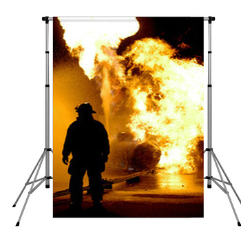 Fire Fighter And Flames Pole Pocket Backdrop
