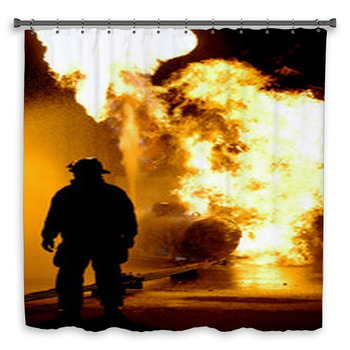 Fire Fighter And Flames Shower Curtain