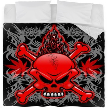 Fire Skull Tribal Tattoos Fleece Bed Blanket