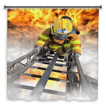 Firefighter Ascends Upon A Custom Size Shower Curtain