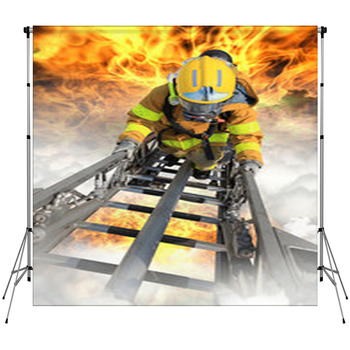 Firefighter Ascends Upon A One Hundred Fleece Backdrop