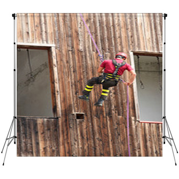 Firefighter Climber Down Into The Custom Size Backdrop