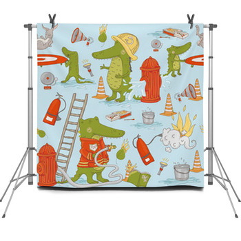 Firefighter Crocodiles Seamless Fleece Backdrop