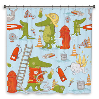 Firefighter Crocodiles Seamless Shower Curtain