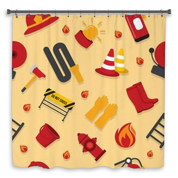 Firefighter Equipment Seamless Pattern Shower Curtain