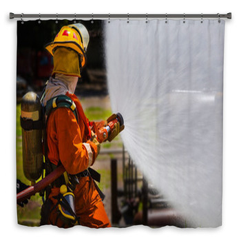 Firefighter Fighting For A Custom Size Shower Curtain