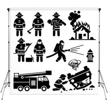 Firefighter Fireman Rescue Stick Figure  Fleece Backdrop