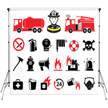 Firefighter Icons Set Fleece Backdrop