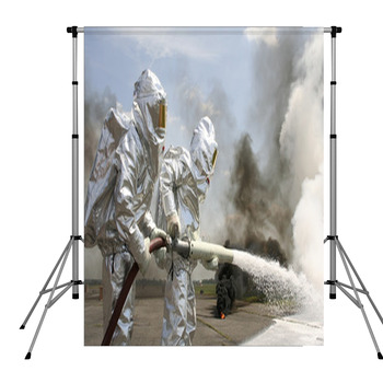 Firefighter In Protective Suits Pole Pocket Backdrop