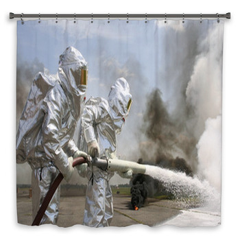 Firefighter In Protective Suits Shower Curtain