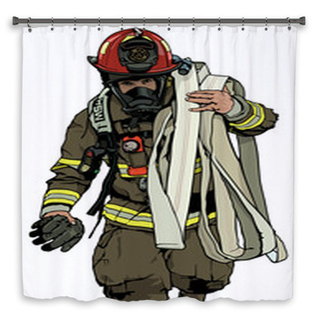 Firefighter With Fire Hose Over Shoulder Shower Curtain