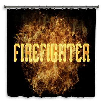 Firefighter Word Text Logo Fire Flames Shower Curtain
