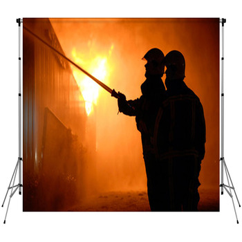 Firefighters At Work Custom Size Backdrop