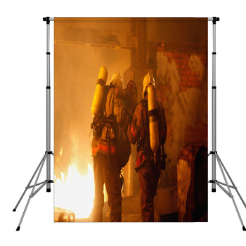Firefighters Carrying An Accident Pole Pocket Backdrop