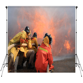 Firefighters Fighting Fire Custom Size Backdrop