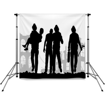 Firefighters Silhouette Pole Pocket Backdrop