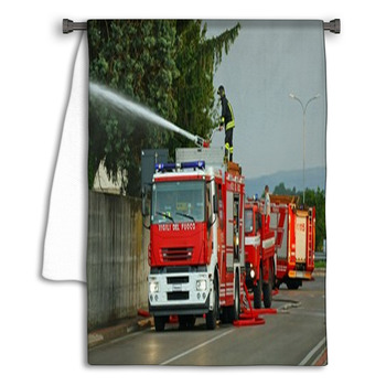 Firefighters With The Fire Truck When Switching Towel