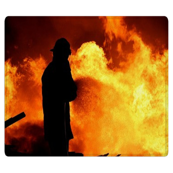 Fireman Fighting A Fire Bath Mat