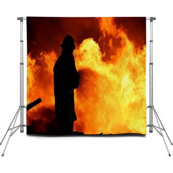 Fireman Fighting A Fire Custom Size Backdrop