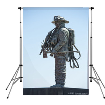 Fireman Statue On The Light Blue Pole Pocket Backdrop