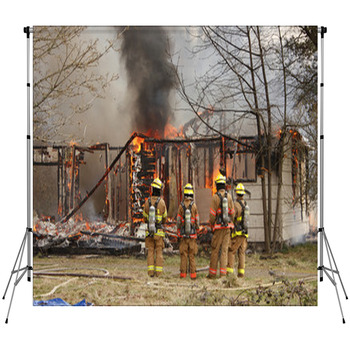 Firemen At Burning House Custom Size Backdrop