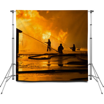 Firemen Silhouette At A Night Scene Custom Size Backdrop