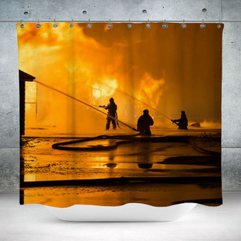 Firemen Silhouette At A Night  Custom Size Shower Curtain