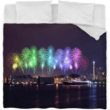 Fireworks Celebrating Over  Marina Fleece Bed Blanket
